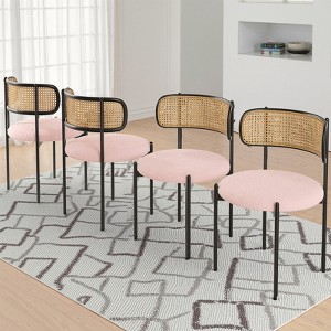MAYEERTY 4-Pack Pink Modern Upholstered Dining Chairs, Rattan Back, Metal Legs, Kitchen Accent - 1 of 4