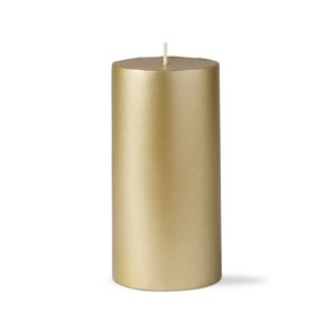 tagltd Gold Metallic Paraffin Wax Pillar Candle 3X6 Unscented Drip-Free Long Burning 80 Hours For Home Decor Wedding Parties - 1 of 4