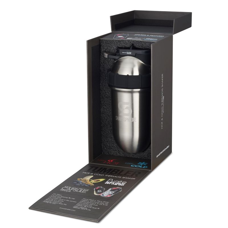 SHAKESPHERE Tumbler STEEL: Protein Shaker Bottle Keeps Hot Drinks HOT & Cold Drinks COLD, 24 oz. No Blending Ball or Whisk Needed, Easy Clean Up, 2 of 9