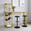 Merrick Lane Metal Bar and Wine Table with Bottle Storage and Hanging Stemware Holders - 2 of 4