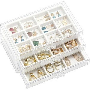 5-Drawer Acrylic Earring Organizer with Adjustable Velvet Trays, Clear Jewelry Storage Box for Women, Grey - 1 of 4