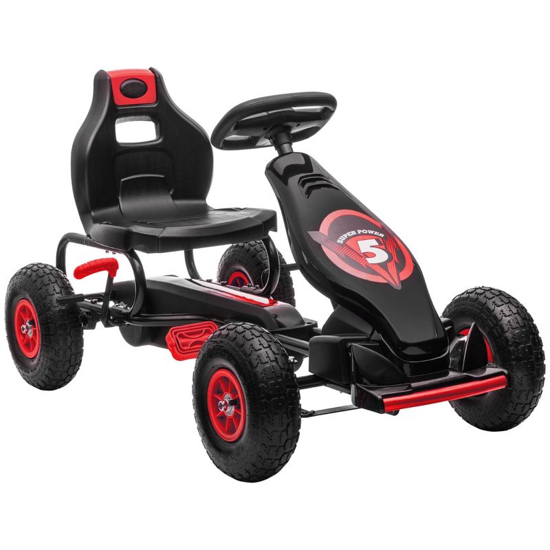 Aosom Ergonomic Pedal Go Kart Kids Ride-on Toy, Pedal Car with Tough, Wear-Resistant Tread, Go Cart Kids Car for Boys & Girls, Ages 5-12, 1 of 9