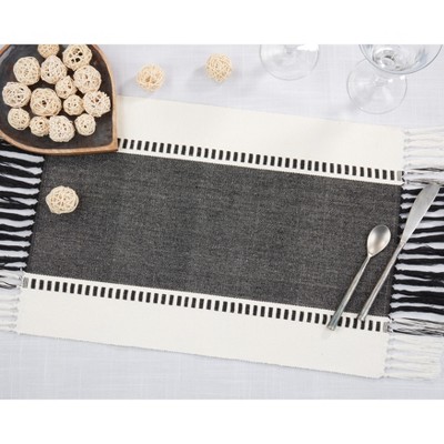 Black and White Tassel Trimmed Stripe Placemats, Set of 4