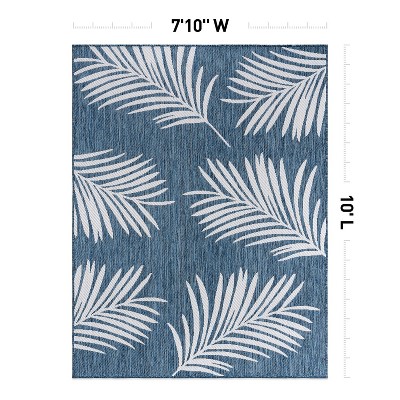 Navy Floral Synthetic 5' x 7' Easy-Care Rectangular Rug