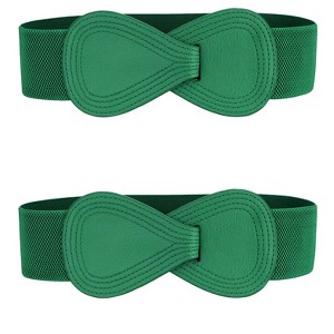 INSPIRE CHIC Women's Interlock 8-shaped Buckle Elastic Faux Leather Stretch Waist Belt 2 Pcs - 1 of 4