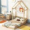 Full Roof-framed Headboard Floor Bed with Headboard Guardrails, without Slats,Natural,Pine - 3 of 4