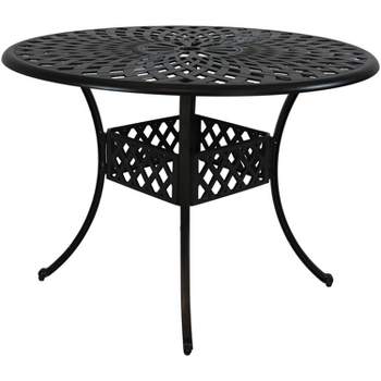 Sunnydaze Outdoor Crossweave Design Black Cast Aluminum Round Patio Dining Table with Umbrella Hole