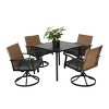 5 Piece Wicker Outdoor Patio Dining Set,Rattan Dining Table and Swivel Rocker Chairs with Cushion,Garden Dining Set with Umbrella Hole-Coolbibila - 2 of 4