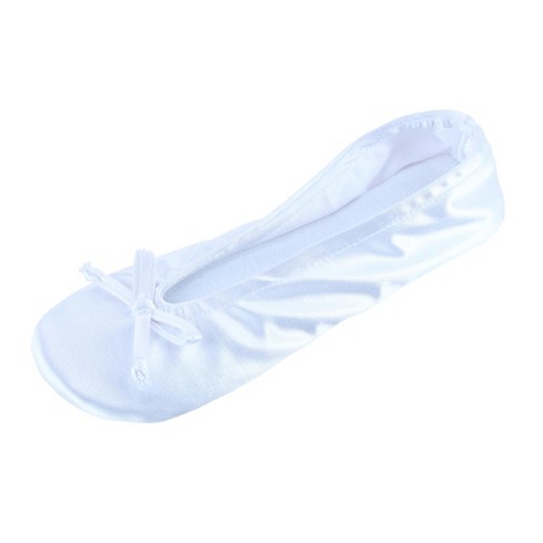 Ctm Women s Satin Ballerina Slipper House Shoe Xl 9.5 10 White