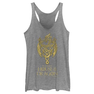 Women's Game of Thrones: House of the Dragon Gold Three-Headed Dragon Crest Racerback Tank Top - 1 of 4