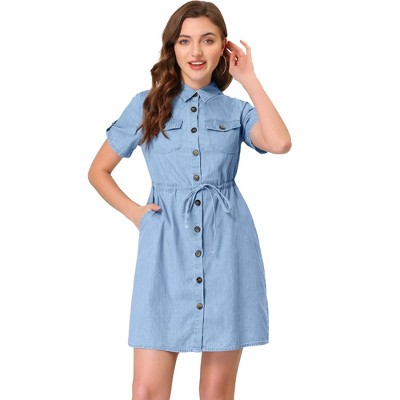 Allegra K Women's Jean Summer Elegant Drawstring Waist Button Up Denim  Dress : : Clothing, Shoes & Accessories