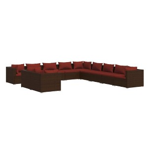 vidaXL - Trendy 11 Piece Patio Lounge Set with Cushions, Brown Poly Rattan, Modular Design, Comfortable Outdoor Furniture, Easy to Maintain - 1 of 4