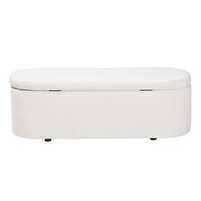 Lavina White Teddy-Bear Fabric Storage Bench with Wooden Legs