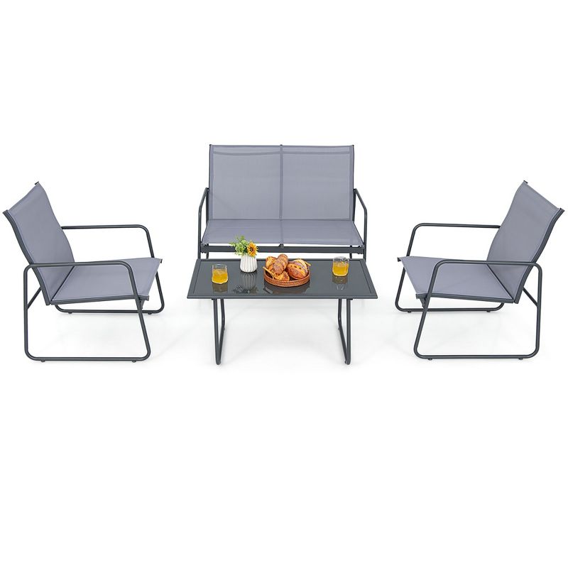 Costway 4-Piece Metal Patio Furniture Chat Set Outdoor Conversation Table Garden, 4 of 11