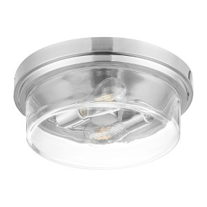 Prominence Home Madalyn 13 Inch Flush Mount Ceiling Light Fixture with Clear Square Glass Drum Shade for Bathroom, Kitchen and More, Brushed Nickel - 1 of 4