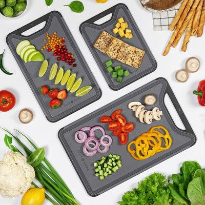 Black and Gray Plastic Cutting Board Set with Juice Grooves