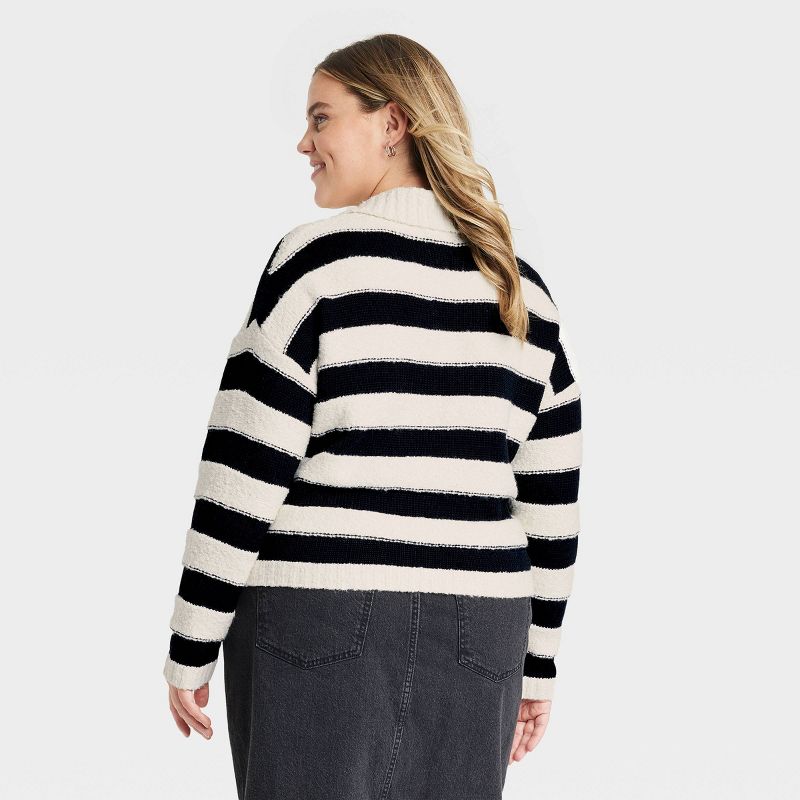  Women's Pullover Sweater - Universal Thread™ White/Black Striped, 3 of 8