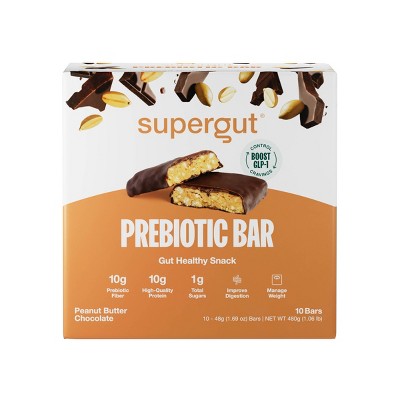 Supergut Prebiotic Bars for GLP-1 Craving Control & Digestive Health - Peanut Butter Chocolate - 10ct