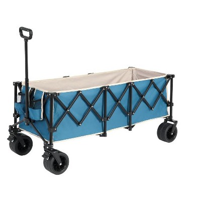Grungis Foldable Extended Wagon Cart,Shopping Cart with Big All-Terrain Beach Wheels & Drink Holders,Utility Cart for Camping,Shopping