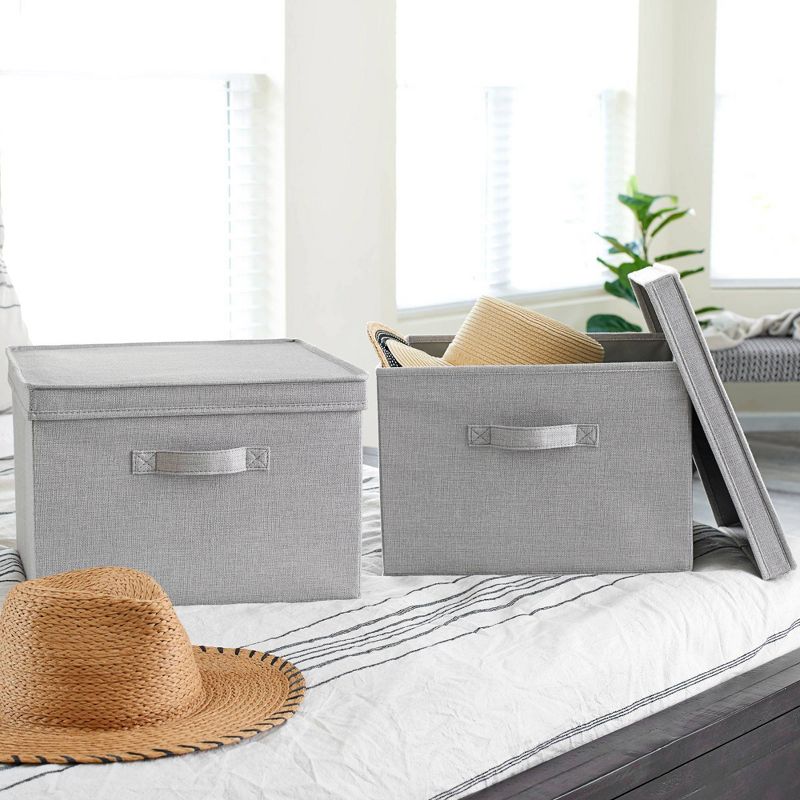 Household Essentials Set of 2 Square Storage Boxes with Lids Silver Linen, 3 of 9