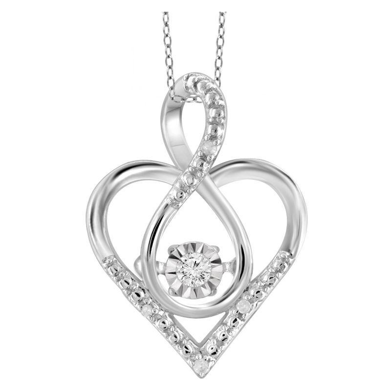 1/20 CT.T.W. Round-Cut White Diamond Heart Prong Set Pendant in Sterling Silver (I2-I3) (18"), 1 of 4