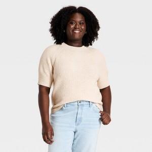 Women's Short Sleeve Cozy Ribbed Crewneck Pullover Sweater