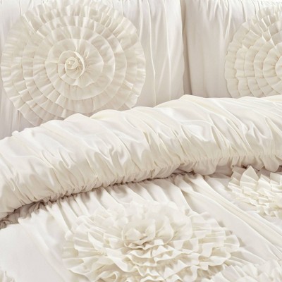 Ivory Microfiber Floral 3-Piece Comforter Set