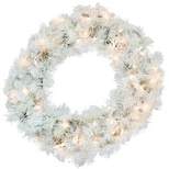 Sunnydaze Indoor/Outdoor Artificial Pre-Lit Christmas Holiday Wreath with Warm White LED Lights - 24" - White