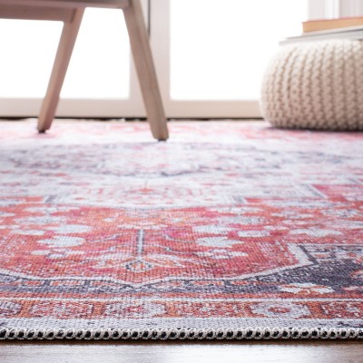 Rust and Ivory 8' x 10' Washable Viscose Area Rug