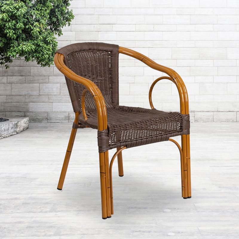 Flash Furniture Cadiz Series Rattan Restaurant Patio Chair with Bamboo-Aluminum Frame, 3 of 12