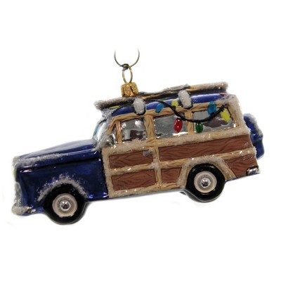 Joy To The World 2.5" Woody Car With Skis Station Wagon Ornament  -  Tree Ornaments