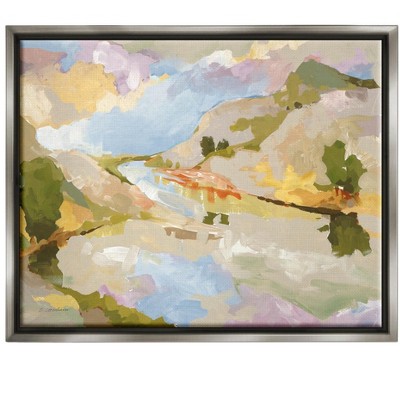 Stupell Industries Abstract Mountain Reflection Painting Framed Floater Canvas Wall Art