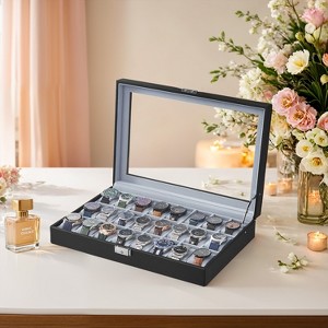24-Slot Lockable Watch Case with Glass Lid - Premium Watch Storage Box with Removable Pillows, Gift Ready - 1 of 4