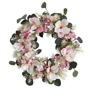 Nearly Natural 20” Hydrangea and Magnolia Artificial Wreath - 1 of 4