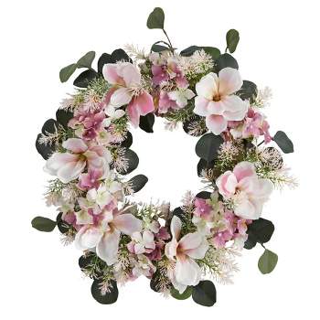Nearly Natural 20” Hydrangea and Magnolia Artificial Wreath