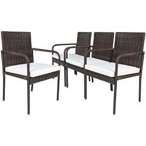 Tangkula 4-Piece Outdoor Rattan Wicker Dining Chairs with Armrests & Soft Cushions - 1 of 4