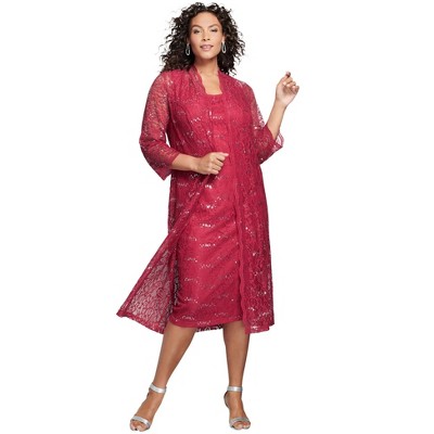 Roaman's Women's Plus Size Lace & Sequin Jacket Dress Set, 36 W - Classic  Red : Target