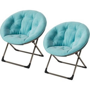 Comfy Saucer Chairs, Folding Reading Lounge Chair, Cozy Faux Fur Living Room Chair with Soft Thick Padded Seat & Metal Frame, Blue, Gold Leg, 2pcs - 1 of 4