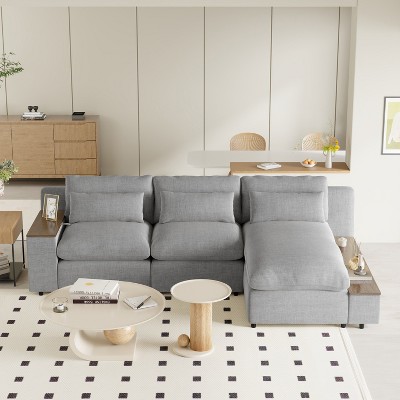109.8"W Modular Sectional Sofa, L-shaped Sofa Couch with 3 Pillows, and 2 Storage Spaces 4Q -ModernLuxe