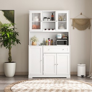 47"W Kitchen Pantry Storage Cabinet Food Pantry Buffet Cabinet with Hutch, Wine Rack, Doors and Shelves,White-ModernLuxe - 1 of 4