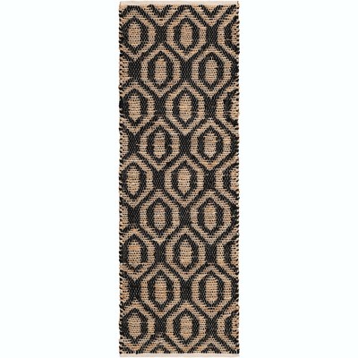 Handmade Black and Natural Geometric Jute Runner Rug