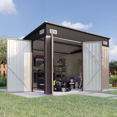 Aoxun Outdoor Storage Shed, Metal Shed with Triple Doors for Backyard, Patio, Lawn