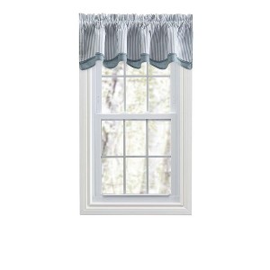 Ellis Curtain Plaza Classic Ticking Stripe Printed on Natural Ground 3" Rod Pocket Bradford Valance 58" x 15" Blue - 1 of 4