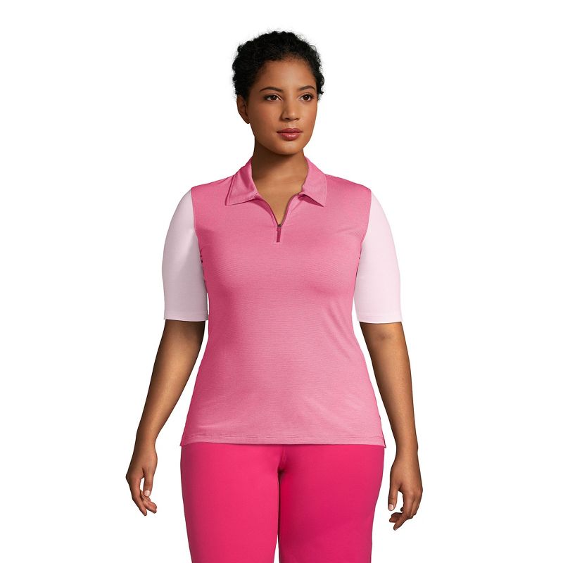 Lands' End Women's Moisture Wicking UPF Sun Elbow Sleeve Polo Shirt Stripe, 1 of 3