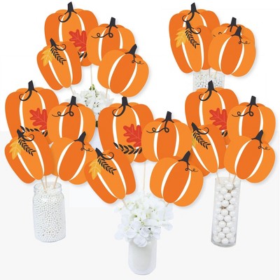 Big Dot of Happiness Fall Pumpkin - Halloween or Thanksgiving Party Centerpiece Sticks - Table Toppers - Set of 15