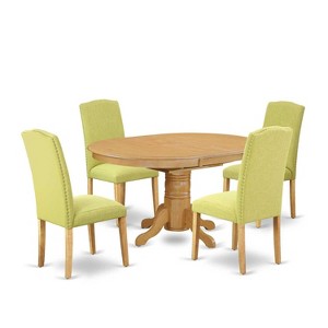 Coastal Dining Set - 5Pc Oval Table & 4 Chairs - 42/60" Table with Butterfly Leaf - Linen Fabric - 1 of 4