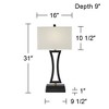 360 Lighting Roxie Modern Table Lamps Set of 2 with Marble Risers 31" Tall Black Metal USB Port Rectangular Fabric Shade for Bedroom Living Room House - 4 of 4