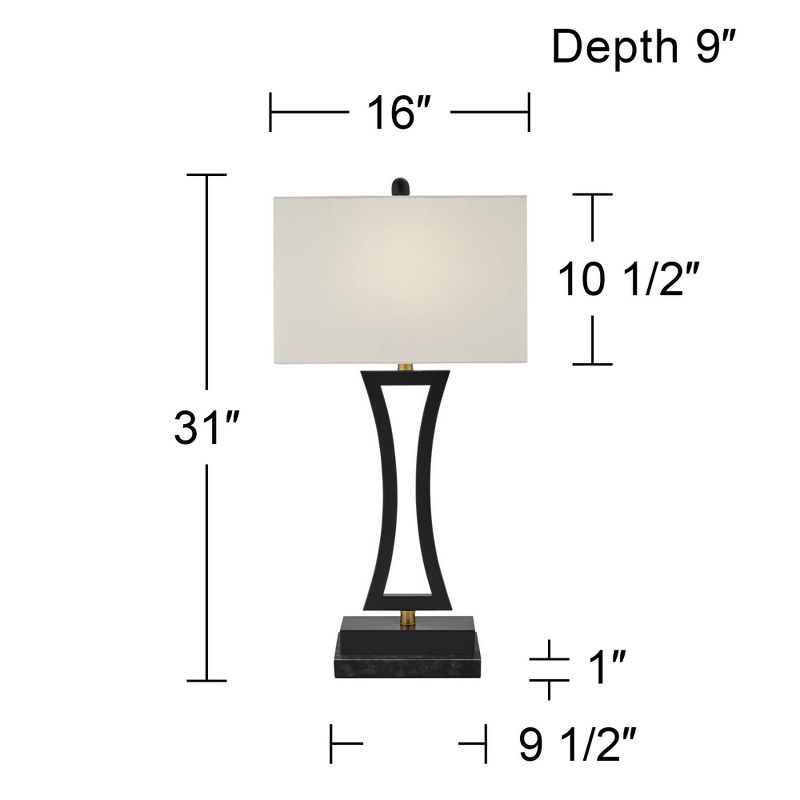360 Lighting Roxie Modern Table Lamps Set of 2 with Marble Risers 31" Tall Black Metal USB Port Rectangular Fabric Shade for Bedroom Living Room House, 4 of 10