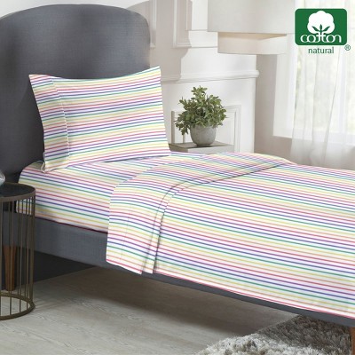 California King Rainbow Stripe Cotton Microfiber Sheet Set