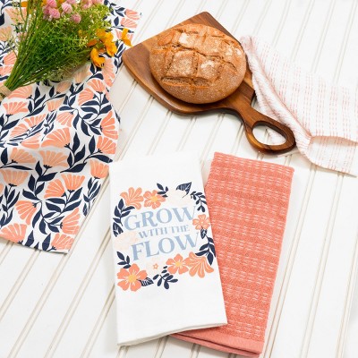 John Ritzenthaler Co. 100% Cotton Kitchen Towels, Floral Tulip Spring – Absorbent Dish Towels for Drying & Cleaning – Soft & Durable (Set of 4)